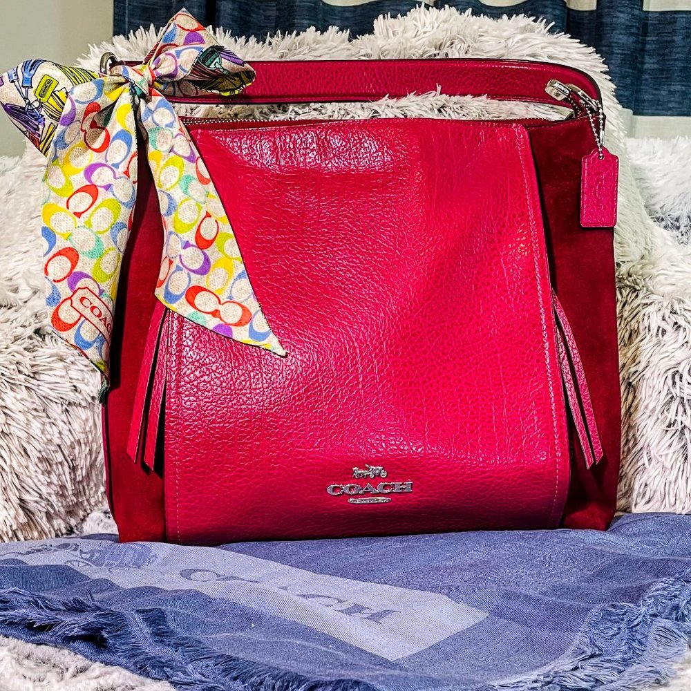 EUC - COACH MARLON HOBO IN SILVER & DARK FUCHSIA (F79995)
